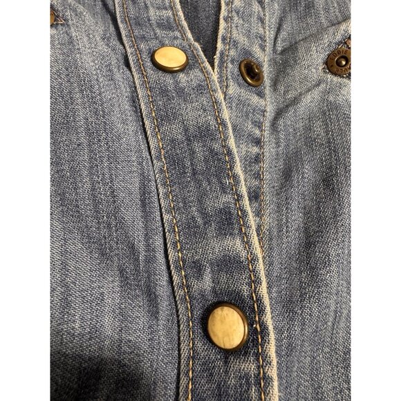 Eddie Bauer Western Shirt Womens Small Blue Denim Pearl Snap Long Sleeve Top - Picture 3 of 14
